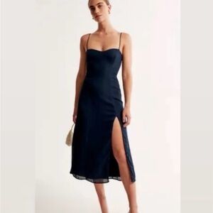 Navy High-Slit Midi Dress